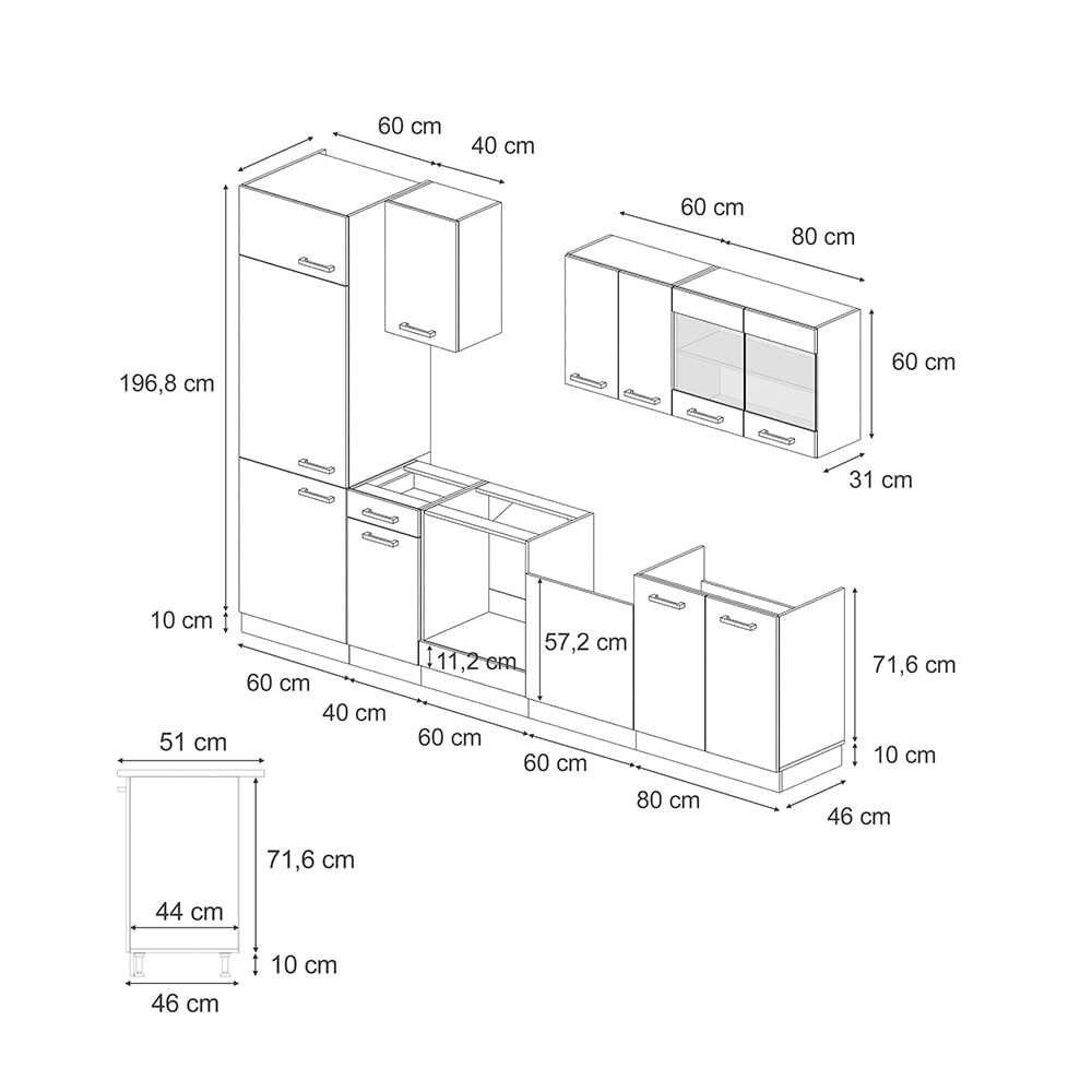 Vicco Küchenzeile R-Line, Goldkraft Eiche/Weiß, 300 cm | AP Eiche, zur individuellen Anordnung und Erweiterung der Module geeignet