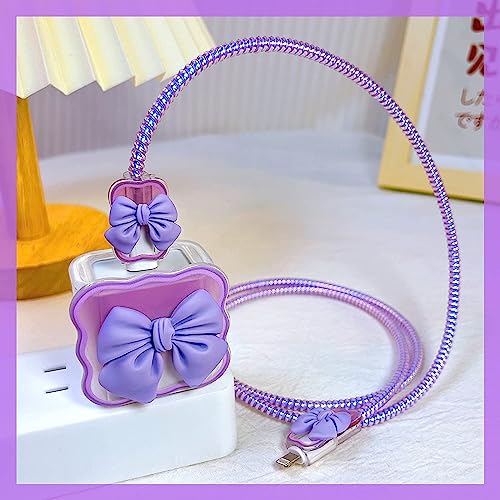 Image of iPhone Charger Case,Accessories,Protective Case for 18W 20W iPhone 14 13 12 11 Pro Max Fast Charging Cable Adapter Charger, Cute Lightning Data Cable Case for iPhone Charger,(Purple Bow)