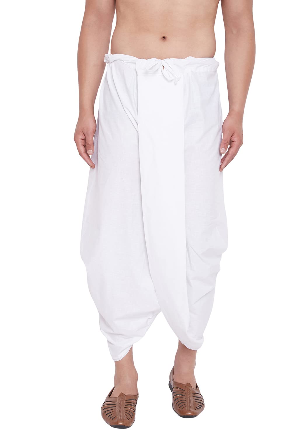 vastramay Men's White Pure Cotton Ready-to-Wear Dhoti Traditional Pattern with Drawstring Waistband for Festive, Wedding, and Casual Wear-picture-54