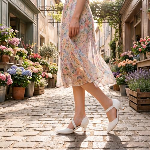 Image of RIBONGZ Kitten Heels for Women Closed Toe Comfortable Low Heels Pointed Toe Sexy Slip on Pumps Bridal Party Dressy Shoes