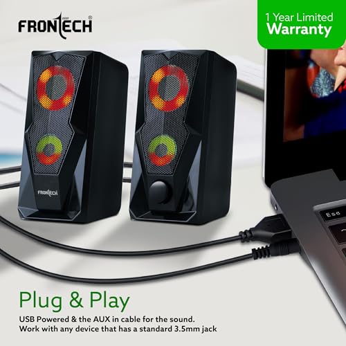 Image of FRONTECH 2.0 Channel Multimedia Speakers - 12W | USB Powered | RGB Lighting | 3.5mm AUX | 1 Year Warranty (SPK-0013)