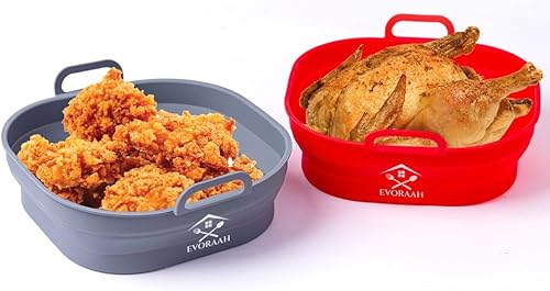 Forro para freidora de aire, de silicona, antiadherente, reutilizable, de 8 pulgadas, para cocinar de manera saludable y fácil (paquete de 2),