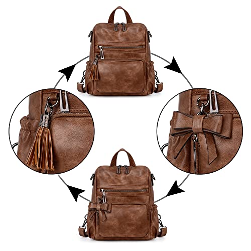 Image of UTO Women Backpack Purse Leather Vegan Ladies Fashion Designer Rucksack Convertible Travel Shoulder Bag with Tassel