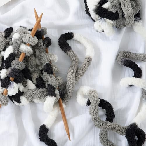Image of MABOZOO Tie Dye Chunky Yarn for Crocheting 8 Pack,White Fluffy Jumbo Chenille Yarn,Soft Plush Yarn Bulky,Giant Thick Fuzzy Yarn for Hand Knitting or Arm Knitting (29 yds,8 oz Each Skein)