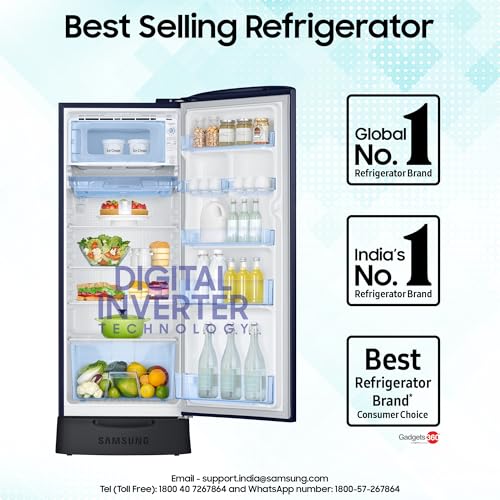 Image of Samsung 223 L, 3 Star, Digital Inverter, Direct-Cool Single Door Refrigerator (RR24H2823UZ /NL, Midnight Blossom Blue, Base Stand Drawer, Single Touch Defrost, 2026 Model)