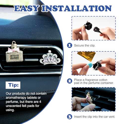 Image of Rislobx 4PCS Bling Air Freshener Vent Clip, Crystal Diamond High Heel Shoe Bag Crown Perfume Bottle Diffuser Vent Clip Cute Car Bling Accessories Decoration for Women (Gold)