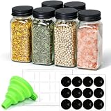 ComSaf Glass Spice Jars with Labels 4 oz 6 Pack Small Square