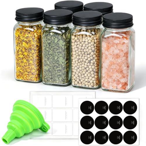 ComSaf 120ml Glass Spice Jars with Lids & Labels for Herb, Seasoning 6 Pack