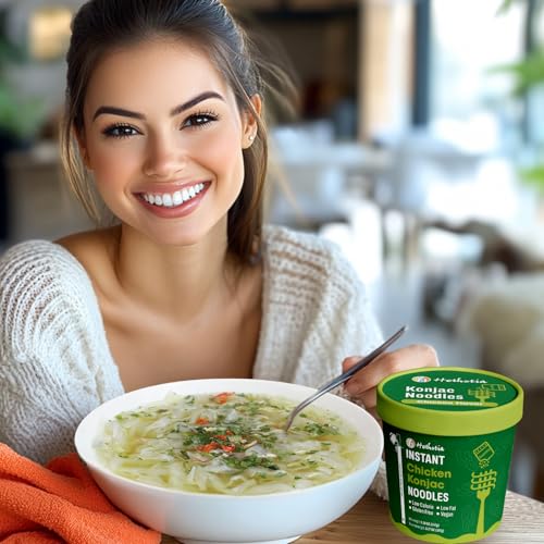 Image of Hethstia Konjac Noodle Chicken Soup, 6-Pack Instant Shirataki Noodle Soup Cups - Low-Calorie, Sugar-Free, Low-Carb, Gluten-Free, 34.32 oz Vegan Konjac Pho Pasta Chicken Broth, Healthy Asian Noodles