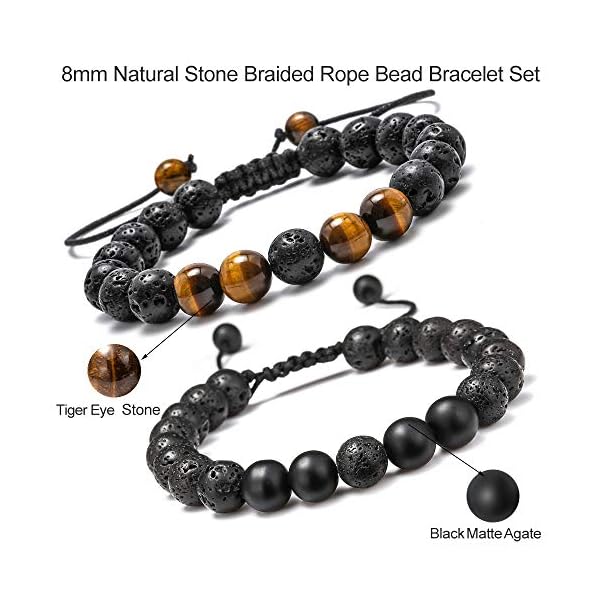 Lava-Rock-Bracelet-8mm-Stone-Tiger-Eye-Bracelet-Lava-Rock-Bracelet-Stress-Relief-Yoga-Beads-Adjustable-Bracelet-Anxiety-Aromatherapy-Essential-Oil-Diffuser-Healing-Lava-Bracelet-for-Men-Women M MOOHAM Lava Rock Bracelets for Men - Tiger Eye Mens Bracelet Mens Gifts Black Matte Agate Bracelet for Men Adjustable Beaded Bracelets for Men Gifts for Men Valentines Day Gifts for Him