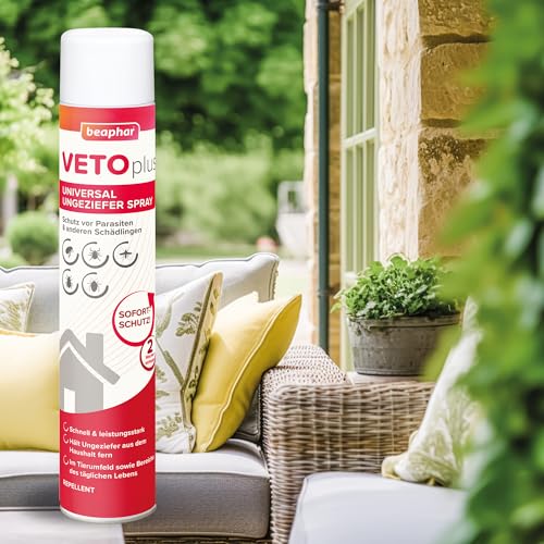 BEAPHAR - VETOplus Universal Ungeziefer Spray - Geeignet Gegen Flöhe, Bettwanzen, Zecken, Mücken, Herbstgrasmilben - Sofortschutz, Bis Zu Zwei Wochen Wirksam - 750ml