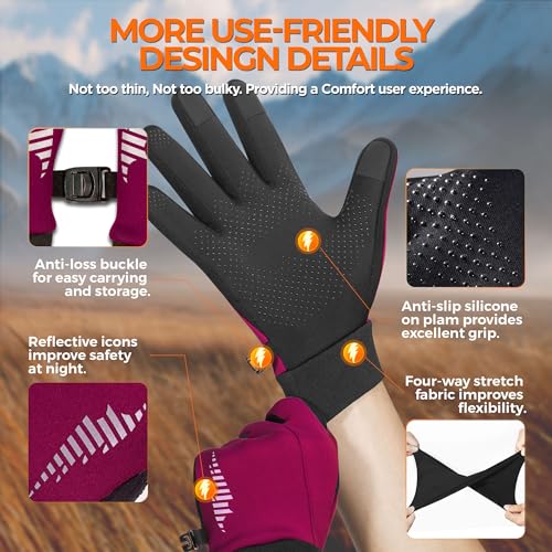 Image of rivmount Winter Gloves Women Men, Cold Weather Touch Screen Liner Glove, Windproof 3-Layers, for Running, Cycling, Biking, Hiking, Driving