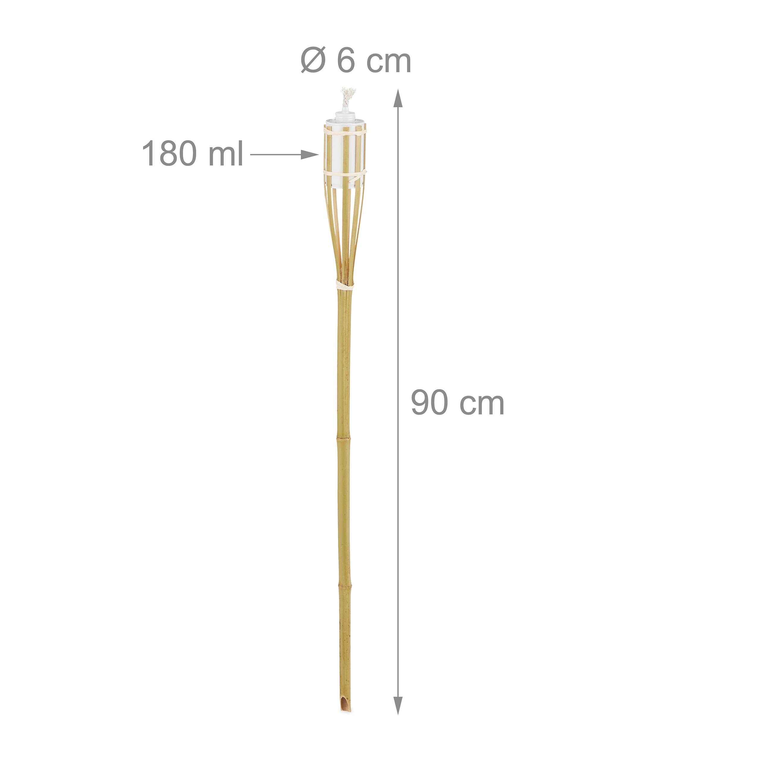 Relaxdays Pochodnia ogrodowa, zestaw 16 sztuk, bambus, wys.: 90 cm, pochodnie olejowe do użytku na zewnątrz, z zapasowymi knotami, dekoracja na imprezę ogrodową, kolor naturalny