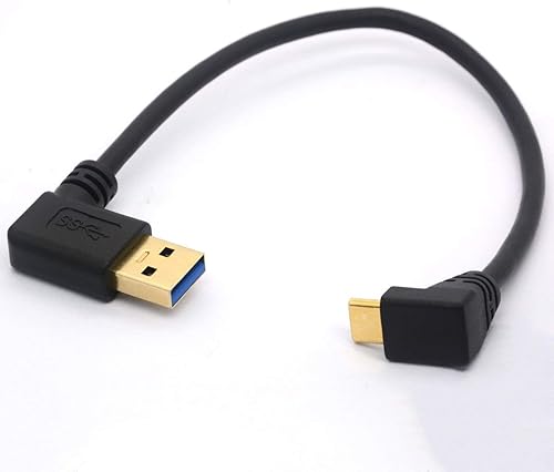 Miniatura 7 de Cable de extensión USB tipo C de 9.8 in, chapado en oro, USB 3.0 macho a 90 grados hacia arriba en ángulo descendente, cable tipo C, cable adaptador