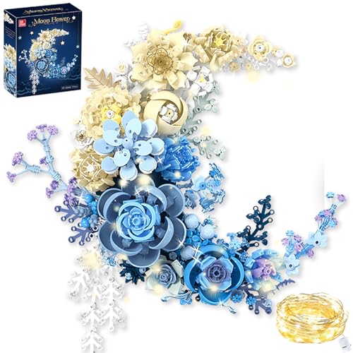 LITTCO Moon Flower Building Set (934Pcs), Floral Decor&Display for Home (Hanging/Placement), Arts&Craft Gifts for Flower Lovers (Glowing Version)