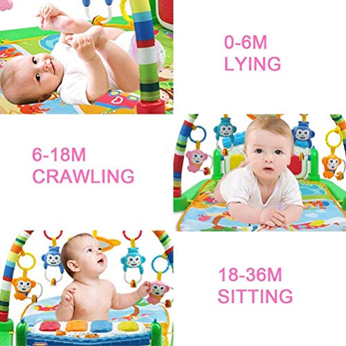 Baby Play Gym Piano, Kick and Play Nieuwgeboren Baby Play Mat, Activiteitscentrum met muziek en verlichting, Baby Gym Jungle Play Mats, Gift Toys voor baby en peuters, vanaf de geboorte 0 3 6 12 maanden - Afbeelding 4