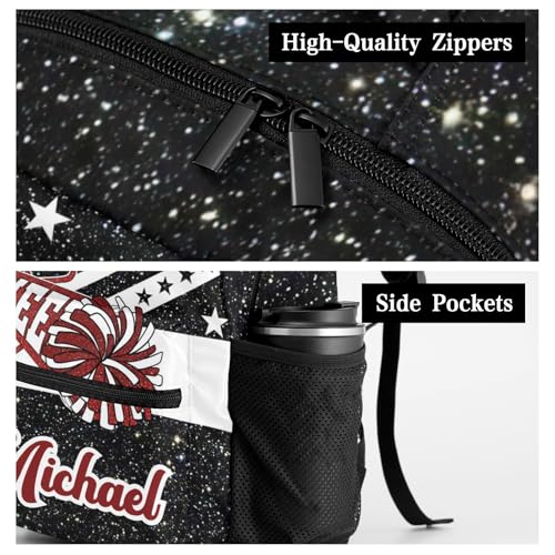 Daypack for Boys Girls Custom Cheerleader Red Maroon Black Glitter Print Student Backpack Teens College Bookbag Personalized Name Bag Gifts4
