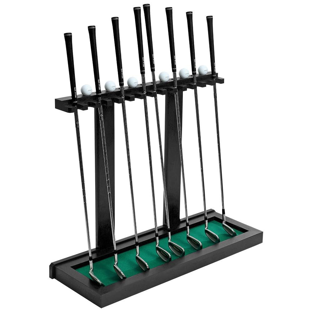 Premium Wooden Club Display Rack | 14 Club Capacity | Perfect for Golf Simulators | Solid Hardwood | 3 Color Options | Golf Ball Rack Included