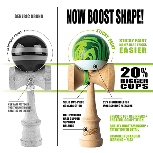 Image of Sweets Kendamas Grain Split Boost Kendama, Improves Hand Eye Coordination, Reflexes, Premium Skill Toy, Extra String Accessory Gift Bundle (Veggie)
