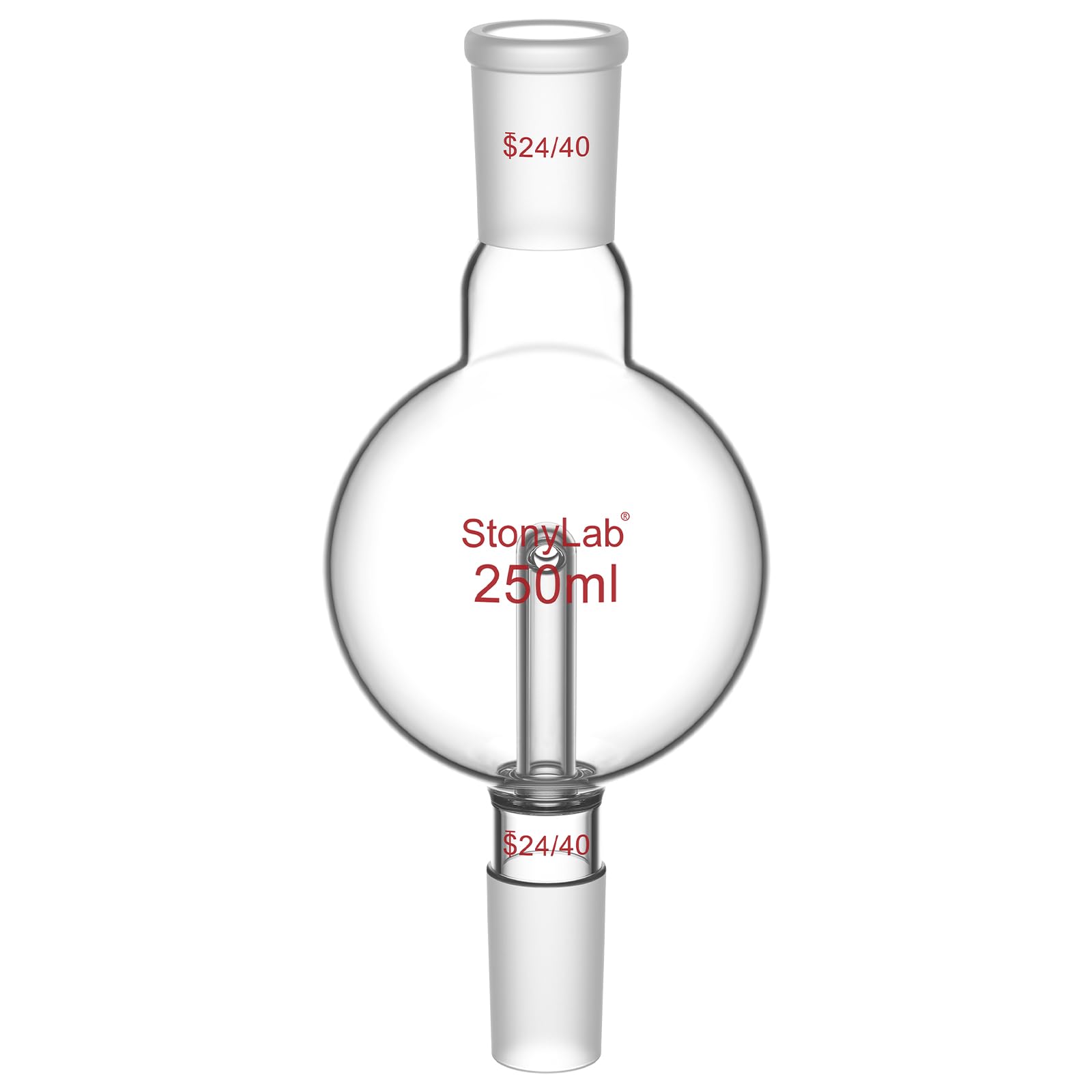 stonylab Piège à évaporateur Rotatif avec 24/40 Joint Supérieur Extérieur et 24/40 Joint Standard Intérieur, Rotary Evaporator Bump Trap de Laboratoire, 250 ml