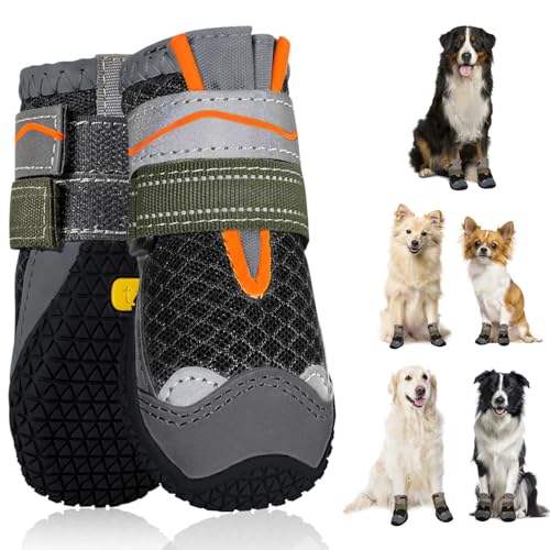 SlowTon Zapatos para perros, 2 unidades, transpirables, con suela antideslizante, cierre de reflectante ajustable, botas para perros pequeños, medianos y grandes