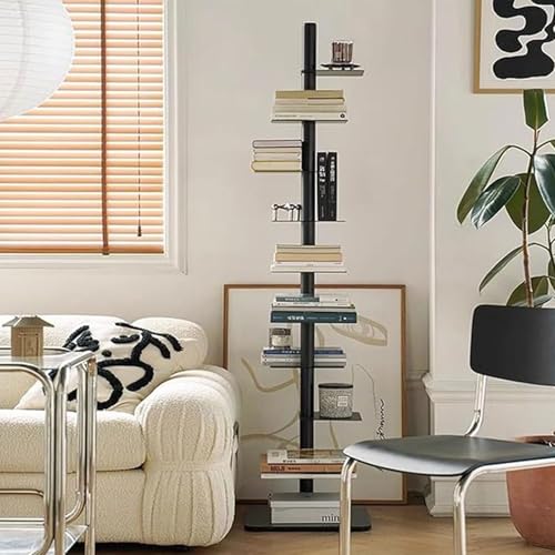 Estantería de escalera alta y estrecha para libros, librería metálica vertical 6
