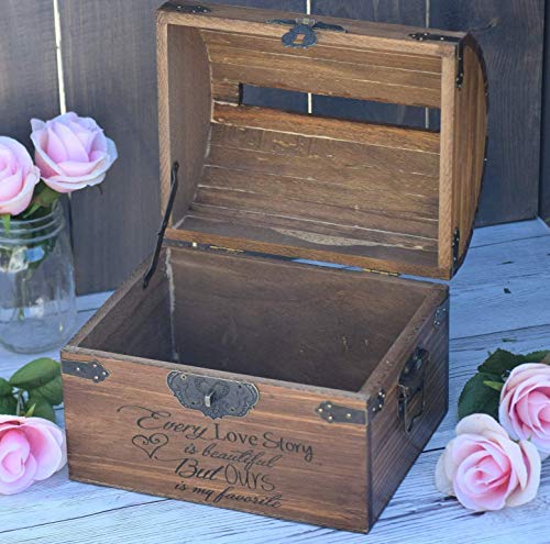 Every Love Story is Beautiful But Ours Chest is my Favorite with Names and Date on Lid Slats - Wedding Card Box - Wedding Card Holder - Rustic Wedding Decor - Keepsake Box