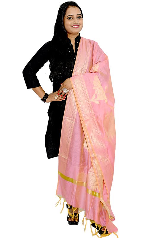 Women's Cotton Silk Zari Work Banarasi Dupatta pashmina shawls and wraps for evening dresses (014)3