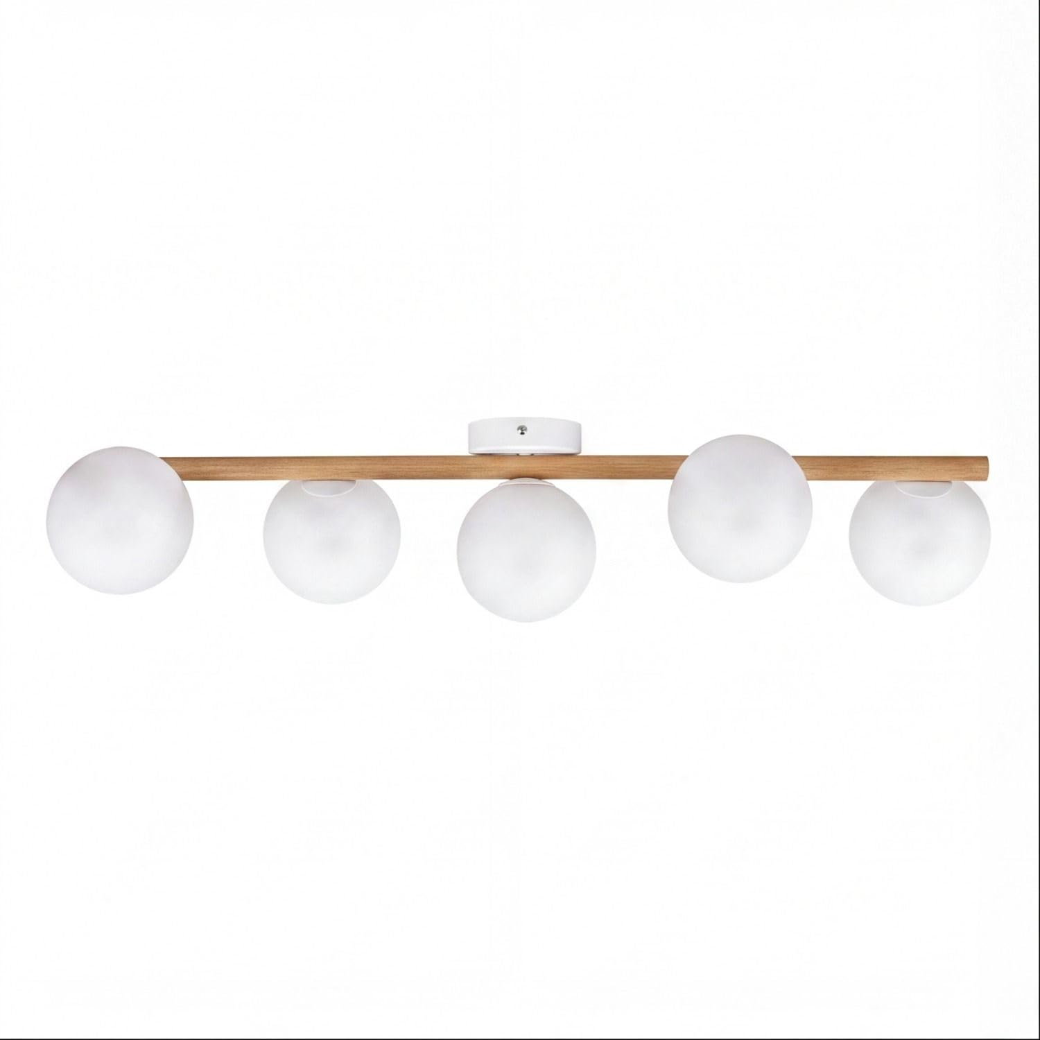Licht-Erlebnisse Deckenleuchte Holz Weiß Metall Kiefer Wohnzimmer Esszimmer Flur 83 cm G9 5-flammig Kugeln gemütlich blendarm Balken Deckenlampe Schlafzimmer NARVA