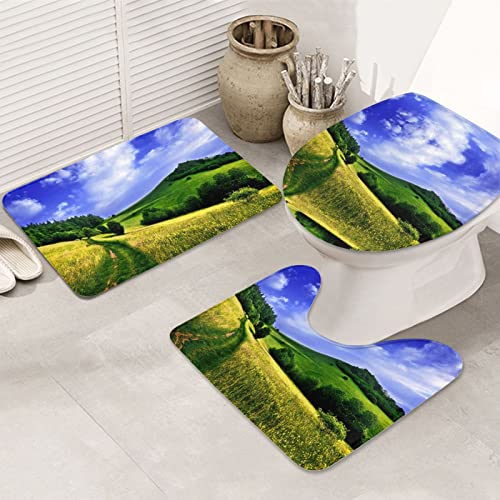 Hills Landscape Path Sky Print Rug Mats Pads Badvorleger Badteppich Set 3-teilig + Konturteppich + Toilettendeckelbezug