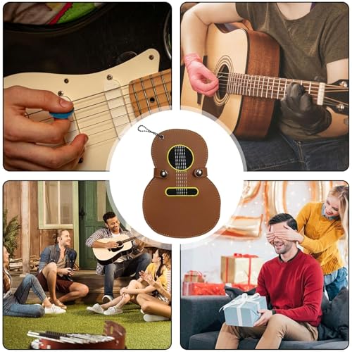 Generisch Gitar penası kutusu, 17 bölmeli düzenleyici anahtarlık, saklama kutusu, gitar penası için suni deri anahtarlık, müzik severler için e-bas ukulele çalanlar için, Kahverengi, Siehe