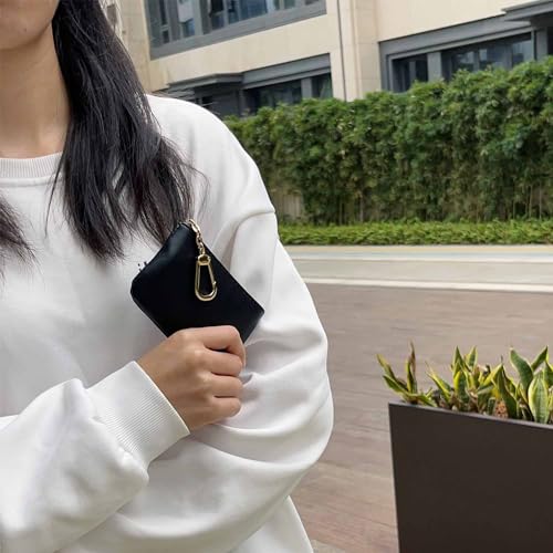 Leather Coin Purse Mini Slim Wallet Small Change Purse Card Holder Coin Purse With Key Chain for Men & Women (Black)4