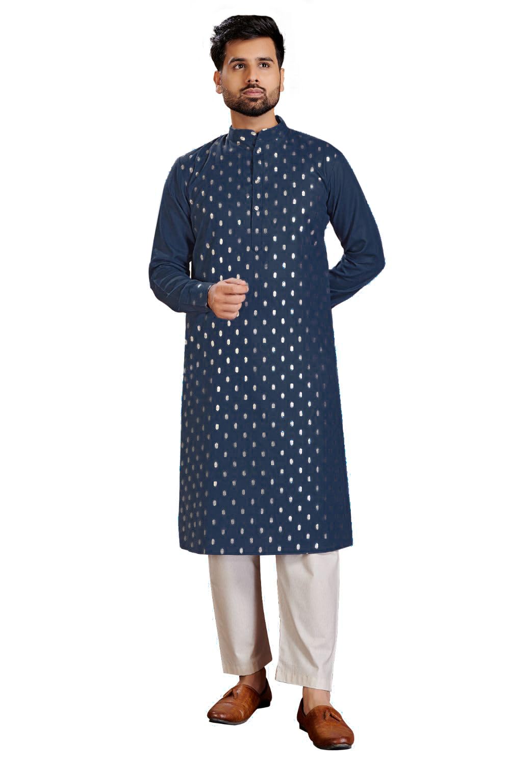 PERFECTBLUE Men's Cotton Printed Kurta with Pyjama Set(Banwery-2_Variation)