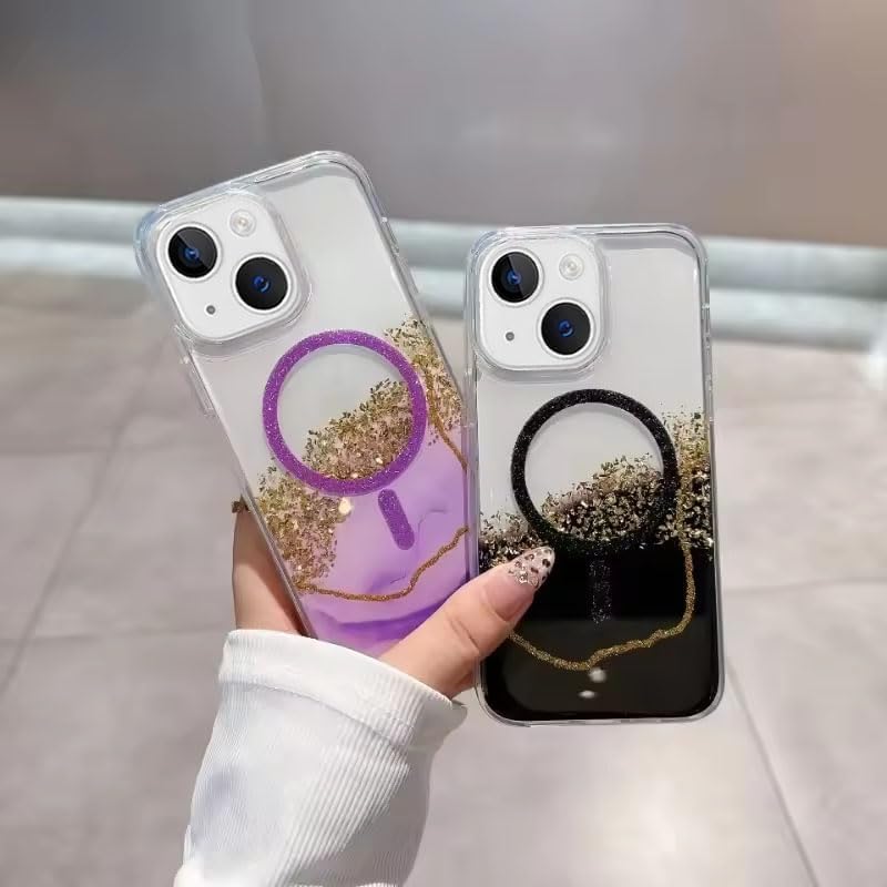 Image of mobistyle Compatible with iPhone 13 | Magentic Glitter Gradian Elegant | Camera Lens Protection Back Cover Case for Women Girls iPhone 13 (Black)