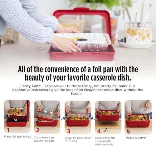 Fancy Panz - Red 9x13x2 Aluminum Foil Pan Carrier with Lid - BPA Free, Made in the USA Elevated Food Serving Tray - Portable Casserole Carrier with Lid - Hosting Essentials by Fancy Panz - Image 2