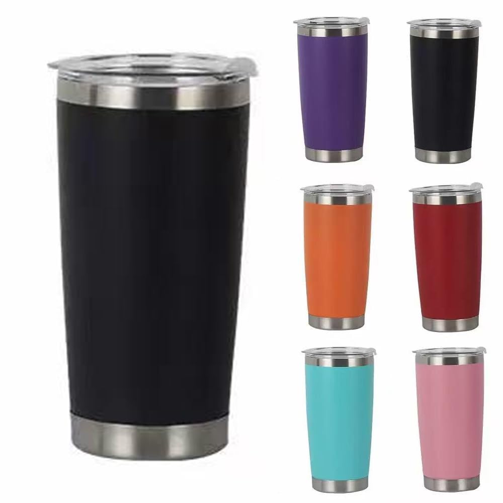 20oz/ 550ml Insulated Travel Mug Reusable Coffee Cup Tumbler with Straw and Lid for Hot Cold Drinks (Black)