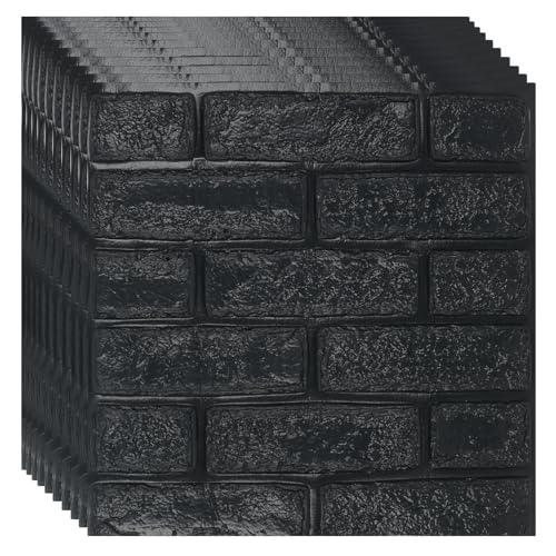 Generico Pannelli Murali Autoadesivi 3D, Adesivi Murali in Schiuma PE Fonoassorbenti E Anticollisione, Carta da Parati in Pietra 35x35 Cm (Black)