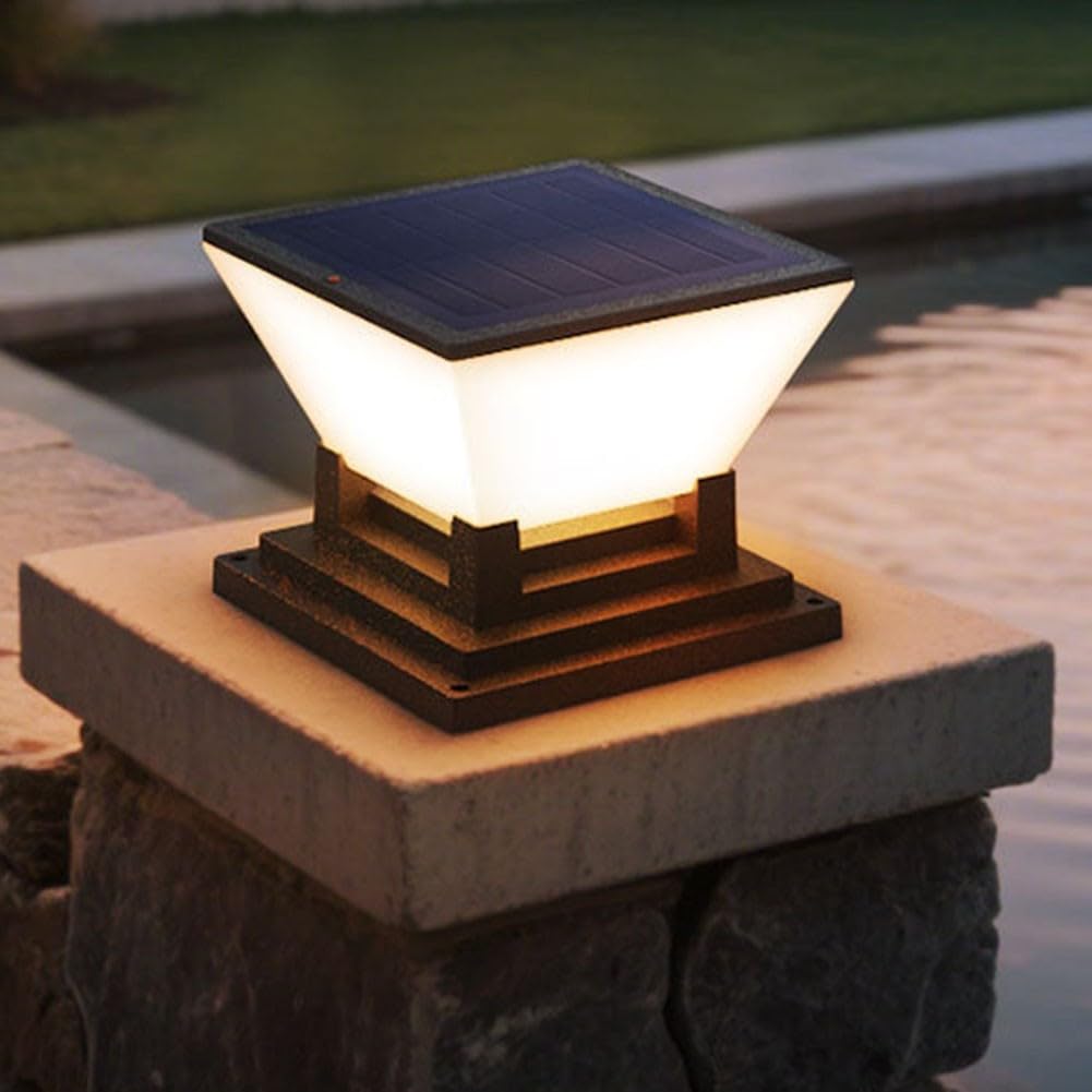Colonne lumineuse LED à énergie solaire pour jardin, cour, porche, allée, IP65, en plastique ABS résistant aux intempéries, 3 températures de couleur, éclairage paysager extérieur, noir