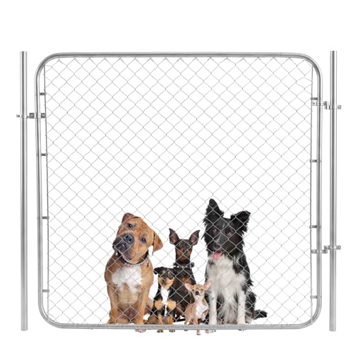 Adjustable Chain Link Fence Gate with Posts 72 W x 70 H Galvanized Metal Outdoor Fence Gate Kit Heavy Duty Chain Link Gate for Backyard Yard Garden & Farm