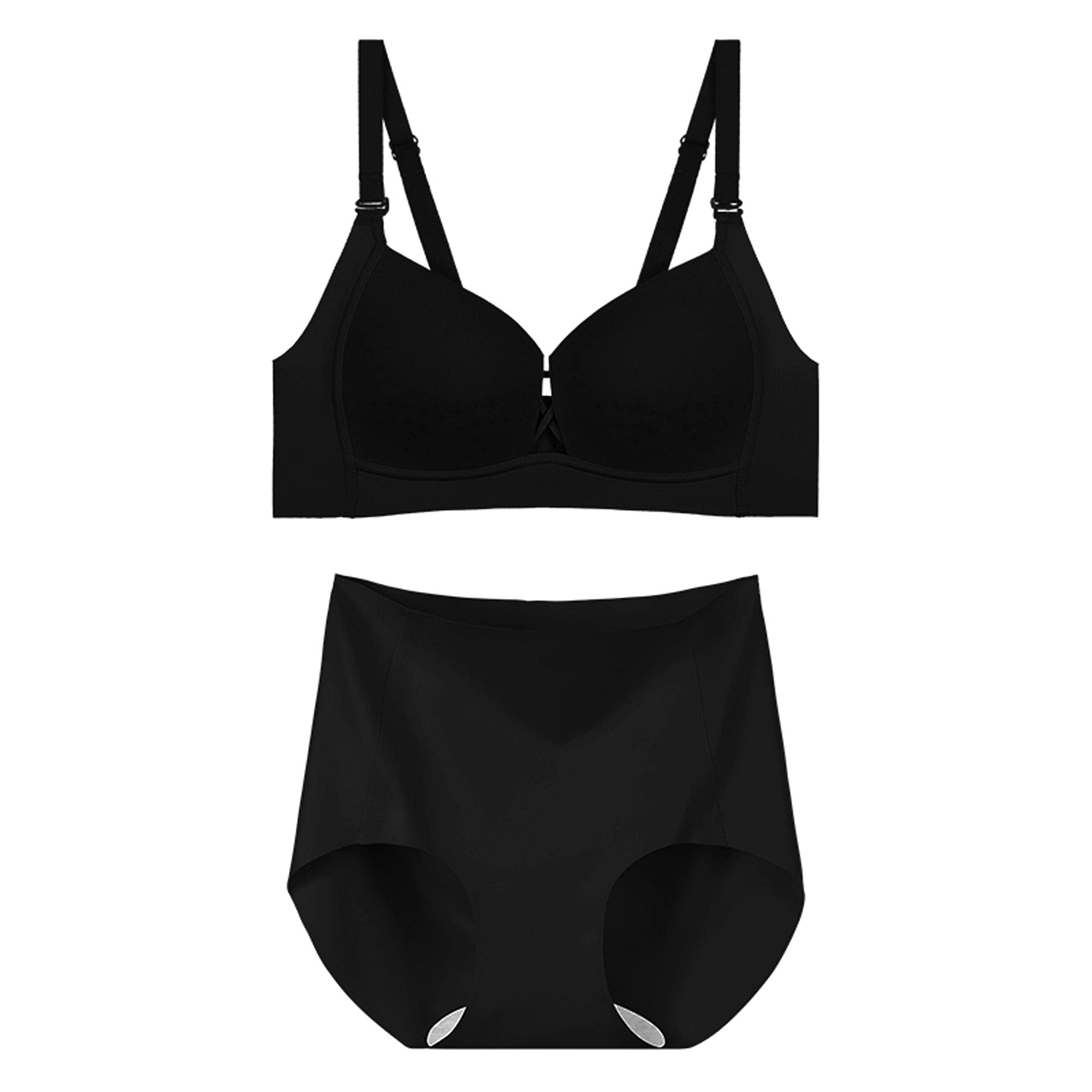 Reggiseno e Panty Set per le Donne, Balconette Bras, Morbido Coulisse Senza Fili Senza Cuciture Push Up Supporto Bralette (Colore: Nero, Taglia : 75D)