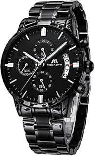MEGALITH Herrenuhr Schwarz Edelstahl Militär Chronographen Herren Armbanduhr Wasserdicht Analog Uhren fur Männer Großes Ziffernblatt Leuchtende Datum