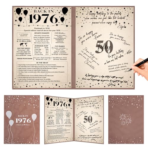 Image of Crenics 50th Birthday Decorations for Women or Men, Vintage Back in 1976 Poster, 50th Birthday Guest Signature Book, Awesome 50 Anniversary Birthday Gifts