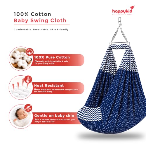 Image of Happykid Baby Cradle Set | Durable Cotton Cloth, Mosquito Net, Spring, Triangle and Window Hanger (Navy, with Bed)