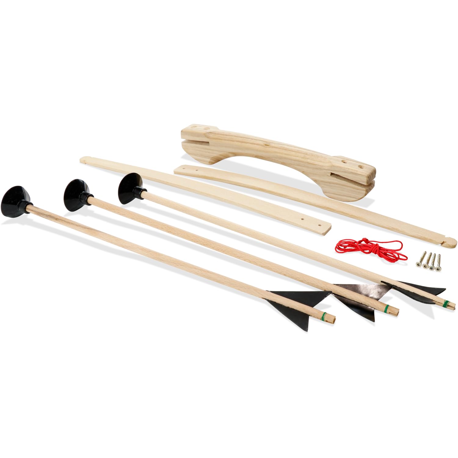 BestSaller 1267 - Arco da viaggio per bambini, circa 80 cm, in legno di frassino, con 3 frecce circa 35 cm, smontato, 4 viti a testa esagonale (11 pezzi)