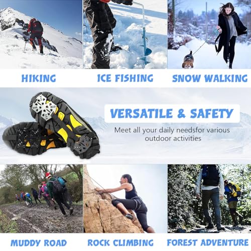 Image of GUSTAVE 1 Pair Ice Cleats for Shoes 24 Manganese Steel Spikes Design Ultra Strong Traction Anti-skid Ice Cleats Adjustable Ice Cleats for Men Women Outdoor Ice Cleats for Walking, Trekking, Hiking, M