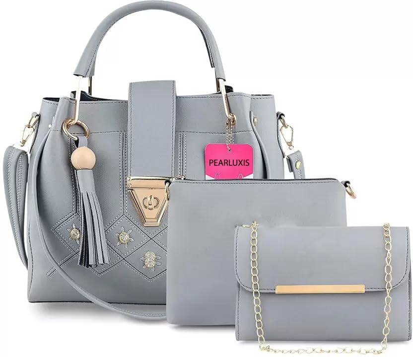 Lookout Fashion Womens Handbag Set, Embroidered Grey Satchel and Crossbody with Tassel (B0CYXH7HQK) Amazon Price History, Amazon Price Tracker
