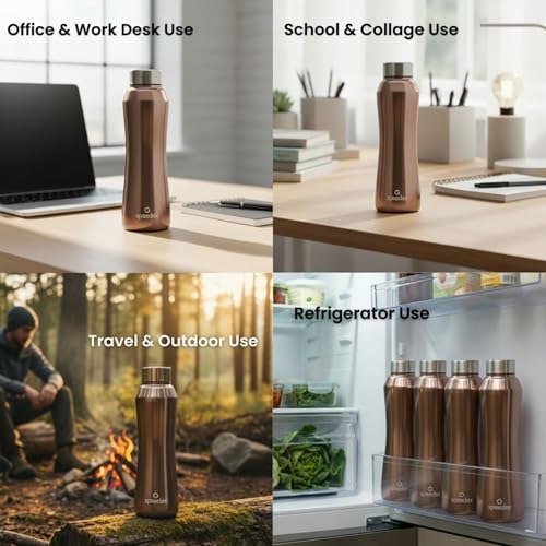 Image of Speedex Stainless Steel Water Bottle 1 Ltr, Leak Proof Screw Cap, BIS Approved 1000 ml Metal Bottle For Daily, Office, School, Gym, Travel Use for Men, Women, Kids, Adults, Copper Gold, Set of 4