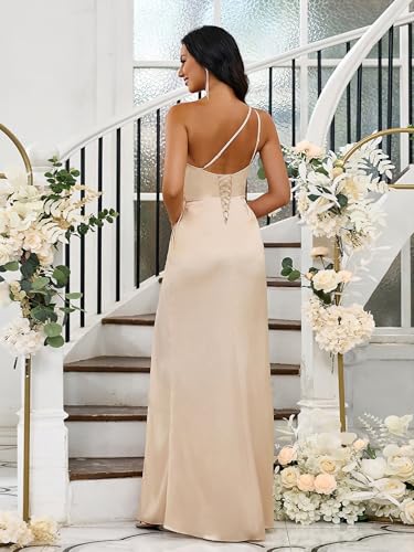 Mermaid Prom Dress for Women Satin One Shoulder Bridesmaid Dresses with Slit Long Pleated Evening Gowns2