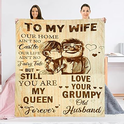 Augot Throw Blanket to My Wife, 150x200cm Personalised Blanket Gifts for Wife from Husband Blanket Bed Sofa Fluffy Blanket Warm Flannel Soft Blanket with Letter Valentine's Day Birthday Gifts for Her Cover