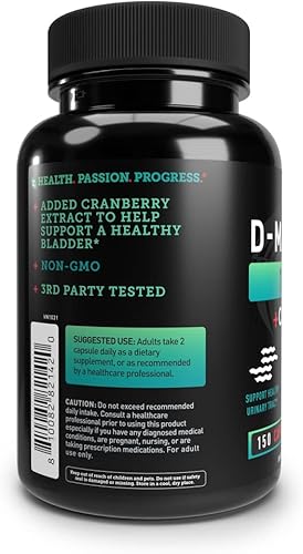 Miniatura 2 de D-manosa con extracto de arándano para la salud de la vejiga y el tracto urinario*  1,300 mg por porción, 150 cápsulas  Sin OMG, probado por